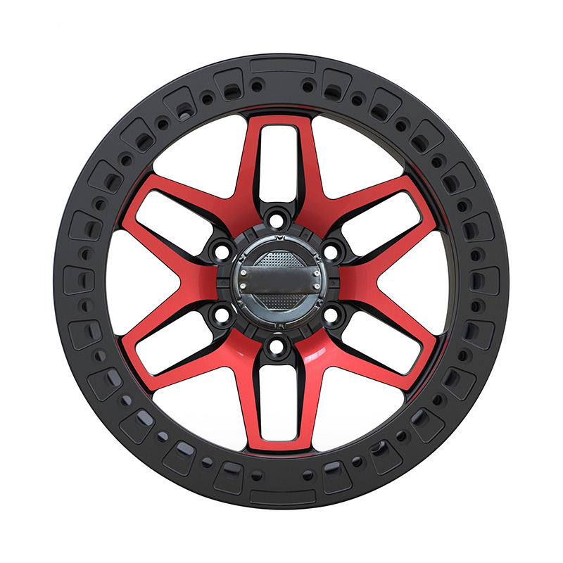 Rueda forjada todoterreno Zhenlun Beadlock negro mate con cara mecanizada en rojo